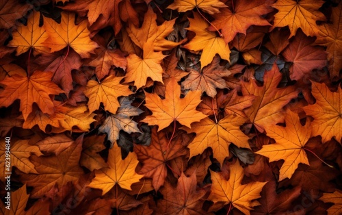 Autumn maple leaves background texture for web banner  decoration  Generative AI