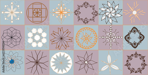 geometric floral pattern with a minimum number of mosaic elements, decorative tiles of the boho passage. Vector background