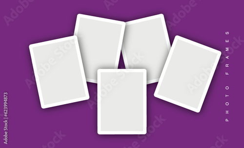 Set of empty photo frames Realistic vector mockups. Photo frames images collage template