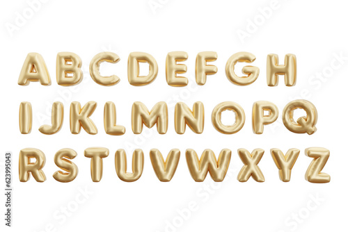 3d minimal set collection alphabet font gold balloons glossy realistic isolated transparent object. 3d rendering illustration