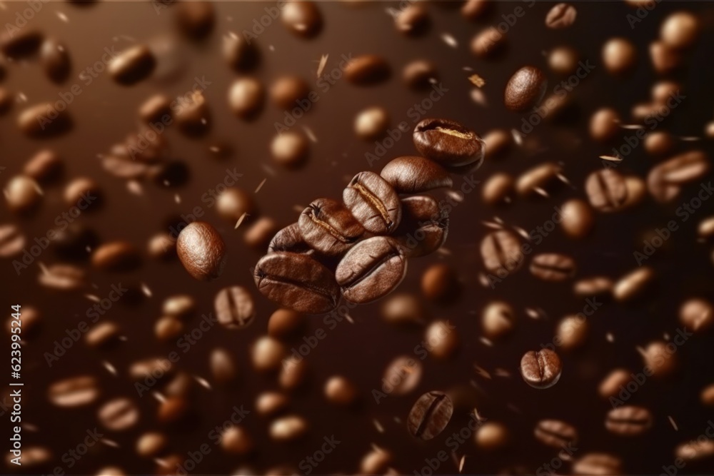 Obraz premium Coffee beans falling down, Generative AI