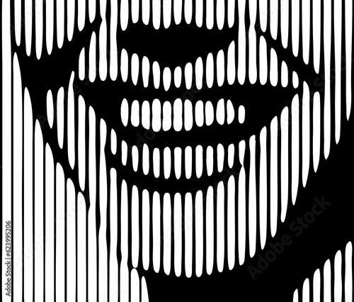 Smile of young woman. Abstract beautiful female face drawing with lines, detail. Minimalist beauty and fashion design, vector illustration