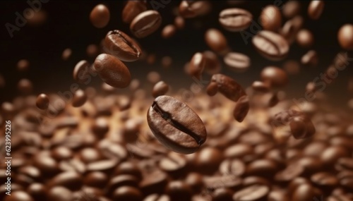 Coffee beans falling down, Generative AI © tonstock