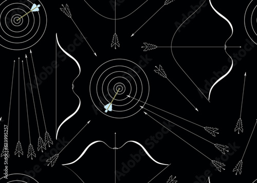 Archery vector seamless background with crossbows and arrows