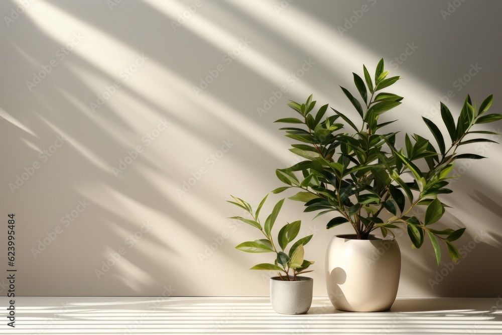Potted indoor plant on white table. Decorative tree, Generative AI Potted indoor plant on white table. Decorative tree, Generative AI