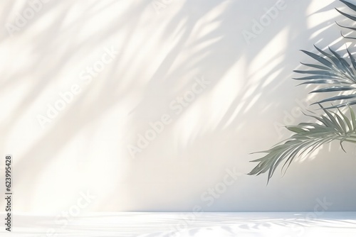 Tropical leaves natural shadow overlay on white texture background,  Generative AI © tonstock