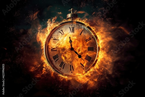 A clock burning on fire, time up , herry up , golden time concept