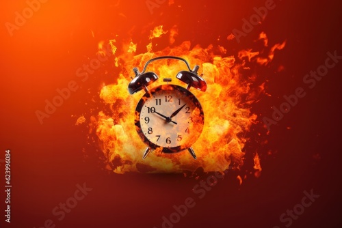 A clock burning on fire, time up , herry up , golden time concept