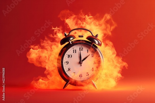 A clock burning on fire, time up , herry up , golden time concept