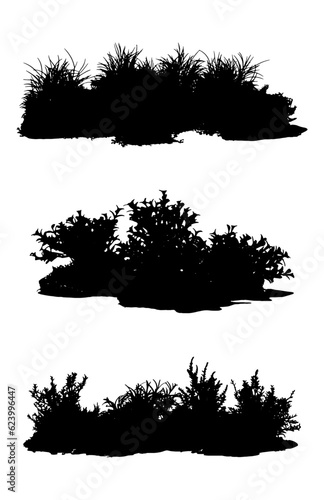 set of bush grass shrub silhouette