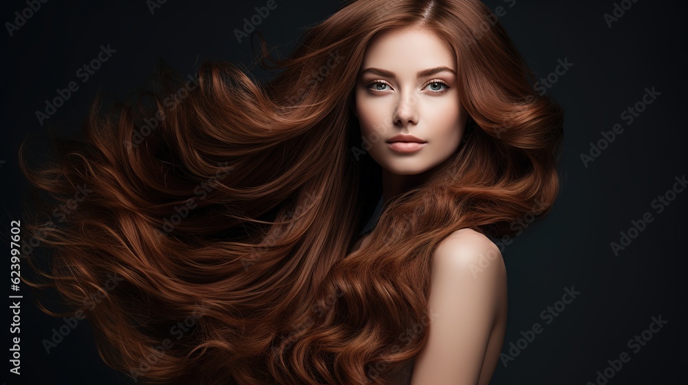 Hair salon. Beauty Fashion Model Woman Healthy Brown Hair looking at camera. Hairdresser,hairstyle concept with generative ai
