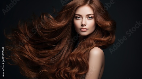 Hair salon. Beauty Fashion Model Woman Healthy Brown Hair looking at camera. Hairdresser,hairstyle concept with generative ai