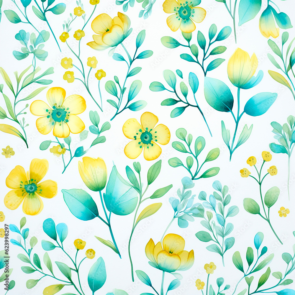 Seamless floral pattern with watercolor flowers. Vector illustration.AI Generated
