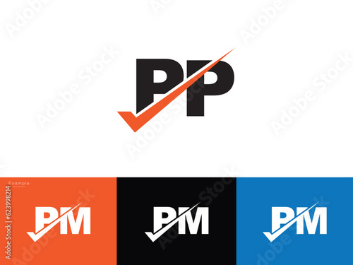 Positive pp p p Checkmark Logo Letter Vector Template
