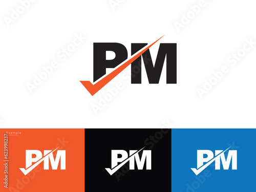 Positive pm mp Checkmark Logo Letter Vector Template