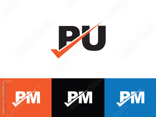 Positive pu up Checkmark Logo Letter Vector Template
