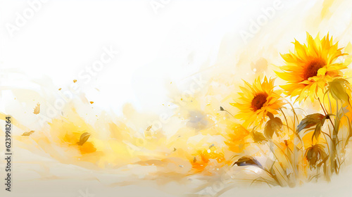 Watercolor painting of sunflowers isolated on white background. Digital art painting.AI Generated