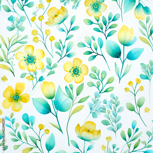 Seamless floral pattern with watercolor flowers. Vector illustration.AI Generated © Kateryna