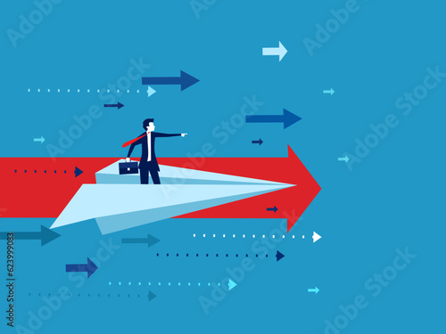 Organization leadership. Businessman pointing direction on a paper plane. vector