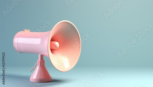 A 3D megaphone rendered in pastel color muted hues against a clean background, exemplifying the concept of marketing announcements and modern communication strategies