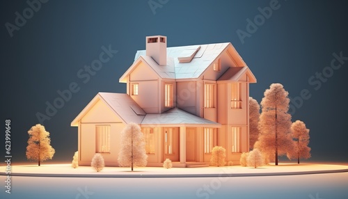 A 3D render of a family home representing the mortgage concept