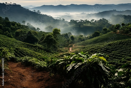 Coffee plantation landscape. Generate Ai