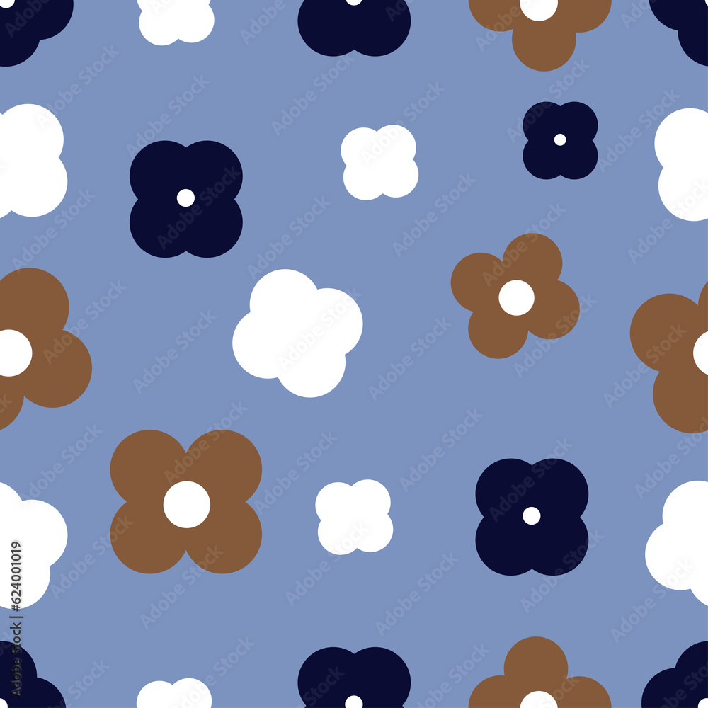 Obraz premium Seamless pattern geometric flower cute isolated on blue