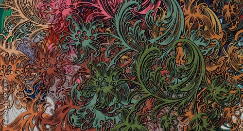 Obraz na płótnie abstract floral psychedelic background stylization of colored chaotic stickers in the form of leaves.. w salonie