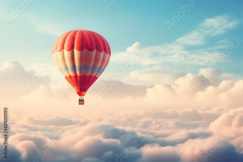 Hot air balloon heading towards the clouds in the sky. © Denis