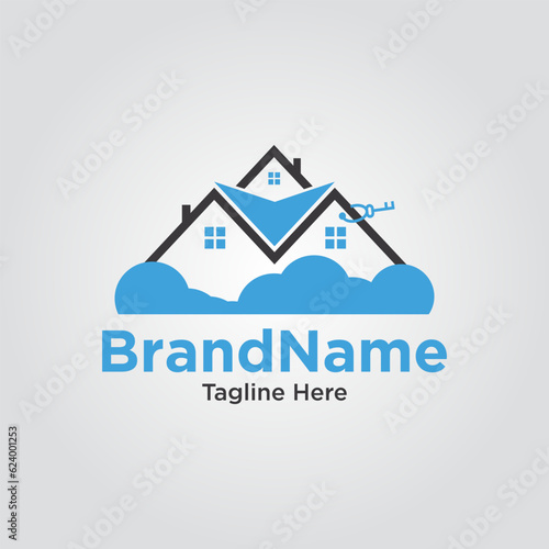 Real Estate with  Key and Cloud logo design element vector