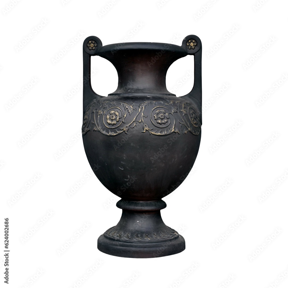 Copy of an old clay pot, isolated on a white background. Amphora.