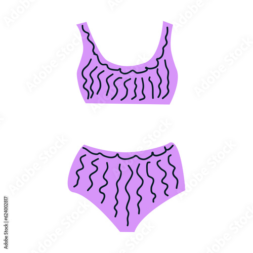 Collection of romantic underwear panties and bras. Light lilac with a dark pattern. Sensuality and femininity concept. Vector illustration.