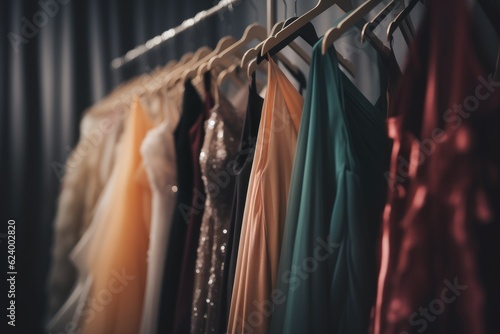 Dresses formal clothes rack. Generate Ai photo