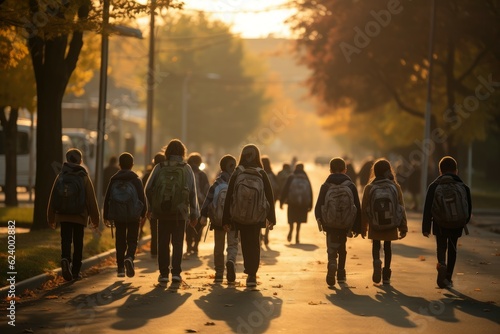 Elementary students walking school. Generate Ai