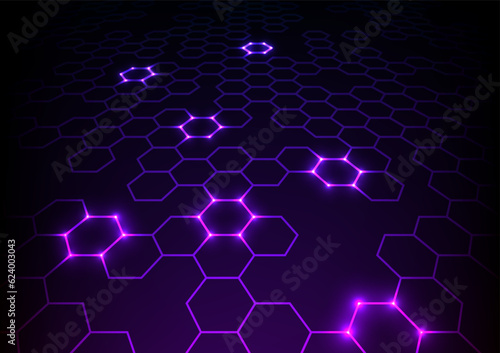 Digital technology hexagon neon purple light line background