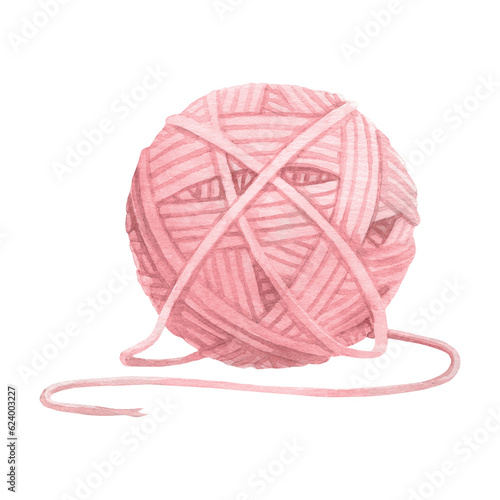 Ball of yarn isolated on white background. Watercolor illustration of yarn
