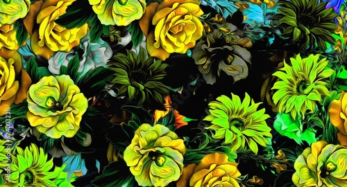 Obraz na płótnie Computer graphics of abstract floral psychedelic background stylization of colored chaotic stickers in the form of leaves w salonie