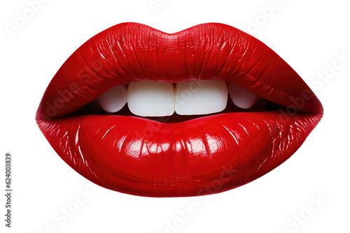 red lips isolated on transparent background. Kiss .