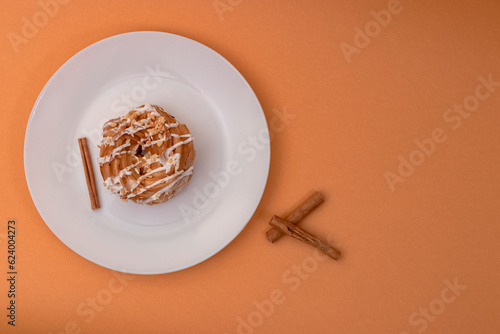 food, donuts, sweets, custard, on a clean background, brown, banner, peach, pastries, decorative pastries, sweet, tasty, on a plate,