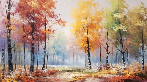 Beautiful Autumn cartoon landscape illustrations,AI generated.