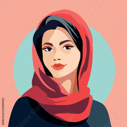Muslim girl social media avatar vector icon. Muslim culture. Girl in a hijab. Portrait of a young woman in national costume. Flat graphic vector illustration