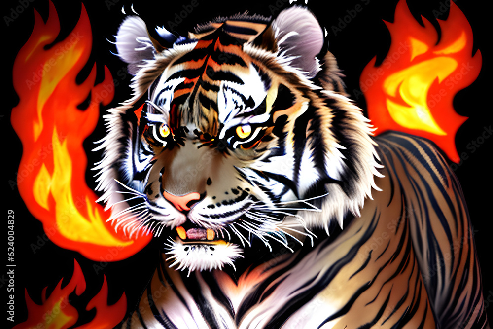 a flame tiger. Generative AI a flame tiger. Generative AI