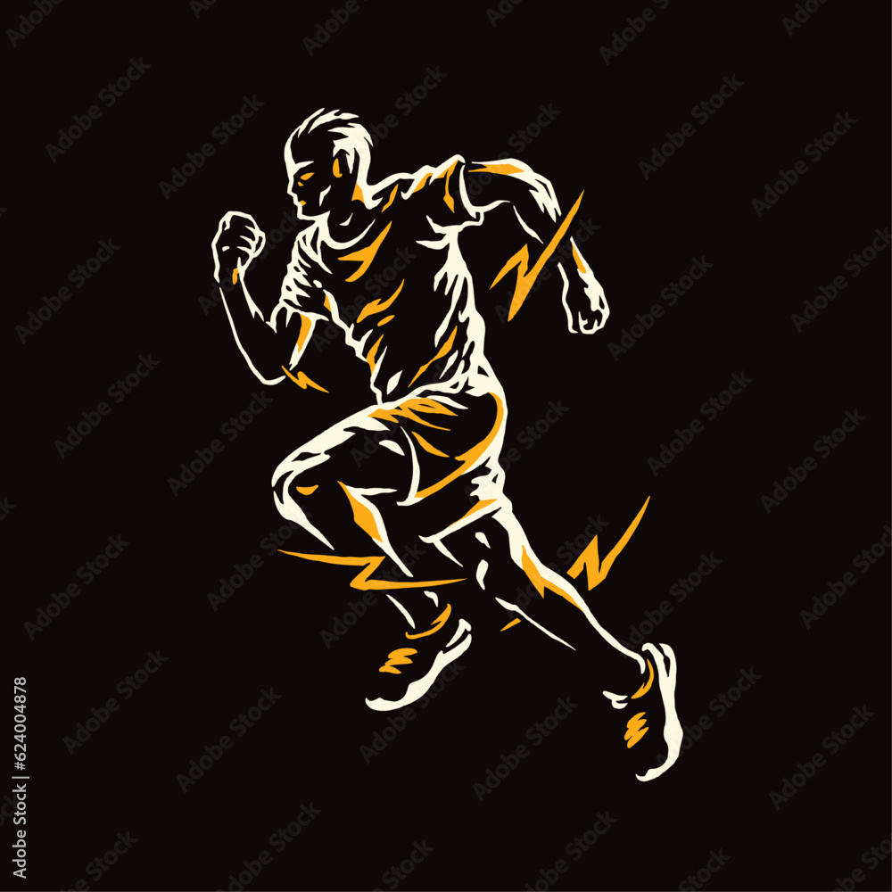 A silhouette sport man running faster with a thunder slash around it A silhouette sport man running faster with a thunder slash around it
