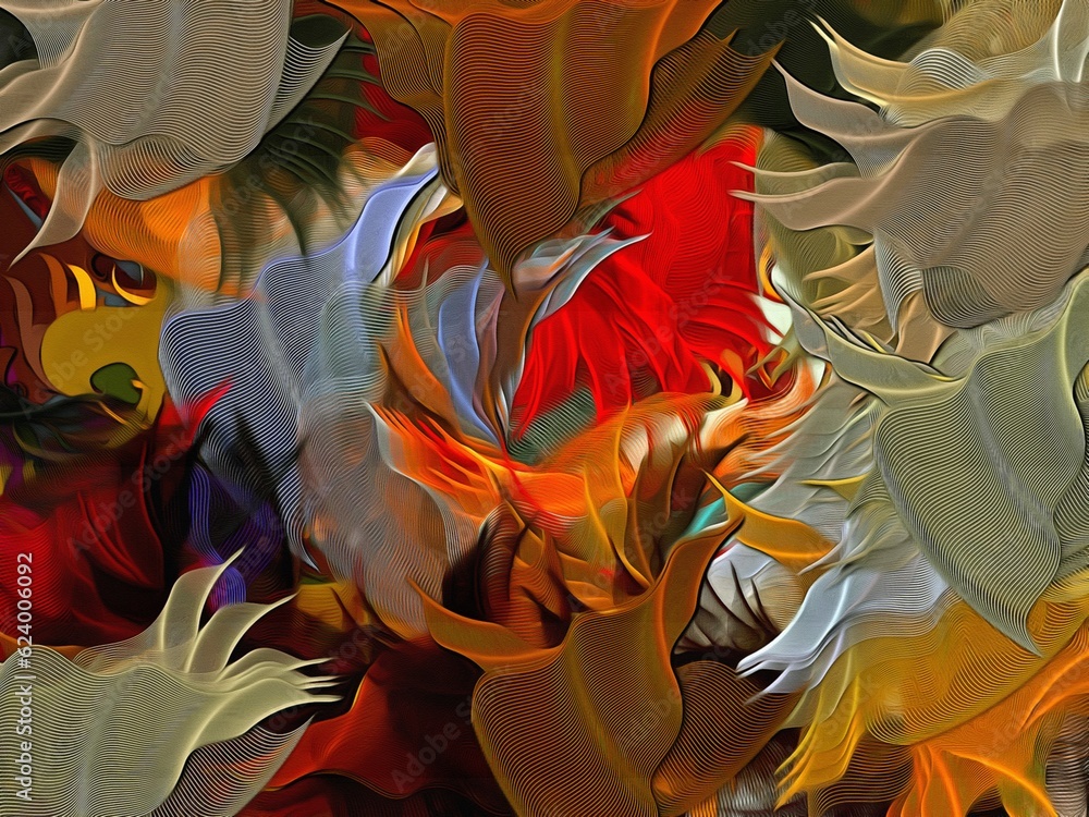 Abstract psychedelic fractal background of stylized watercolor illustration, colored chaotically blurred spots and paint strokes of different sizes and shapes