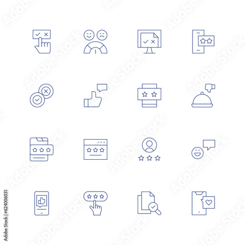 Feedback line icon set on transparent background with editable stroke. Containing choice, satisfaction, computer, smartphone, evaluation, thumbs up, rating, thumbs down, review, good review, like. © Spaceicon