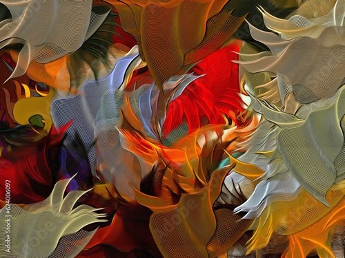Obraz na płótnie Abstract psychedelic fractal background of stylized watercolor illustration, colored chaotically blurred spots and paint strokes of different sizes and shapes w salonie