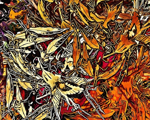 Obraz na płótnie Abstract psychedelic fractal background of stylized watercolor illustration, colored chaotically blurred spots and paint strokes of different sizes and shapes w salonie