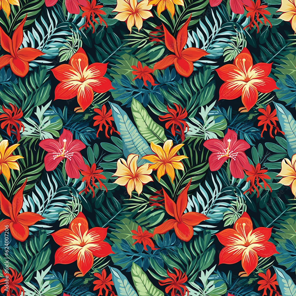 Tropical Dream: Seamless Pattern of Exquisite Leaves and Floral Delights, 300DPI, 12x12 inc Tropical Dream: Seamless Pattern of Exquisite Leaves and Floral Delights, 300DPI, 12x12 inc
