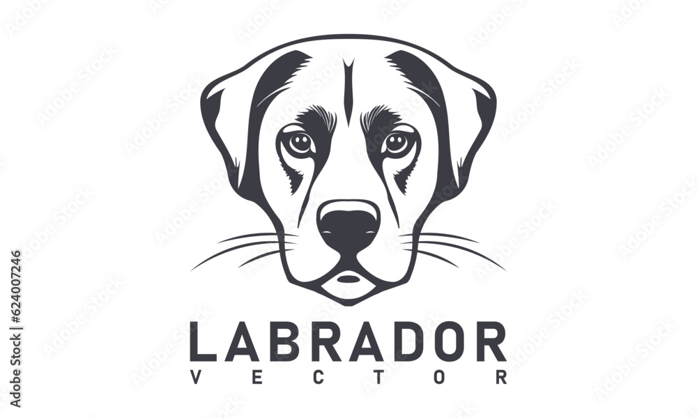 Vector graphic monochrome icon or emblem. Head, portrait of a sad dog breed Labrador. White isolated background. Vector graphic monochrome icon or emblem. Head, portrait of a sad dog breed Labrador. White isolated background.