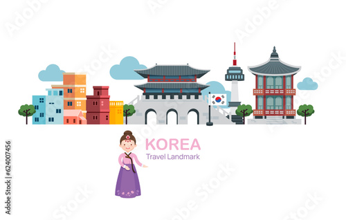 Korea Travel Elements Landmark.Vector Illustration